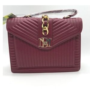 Badgley Mischka Wine Quilted Crossbody Bag with Chain Vegan Leather $179